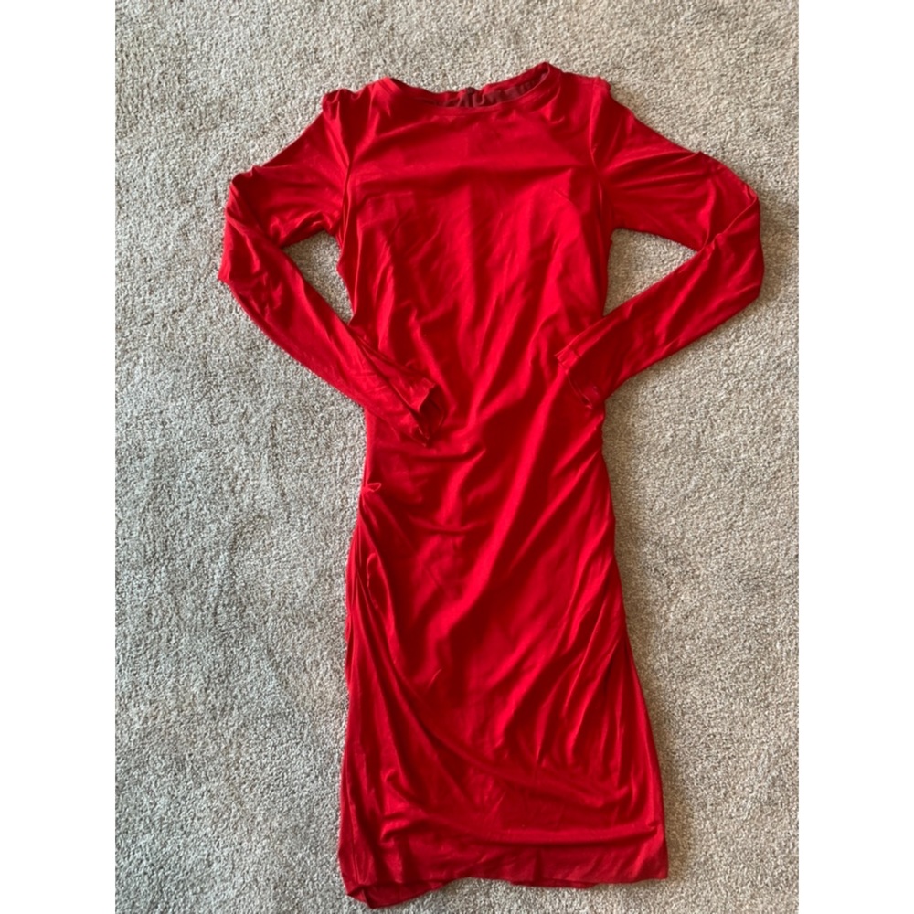 NICOLE MILLER RED RUCHED BODYCON DRESS